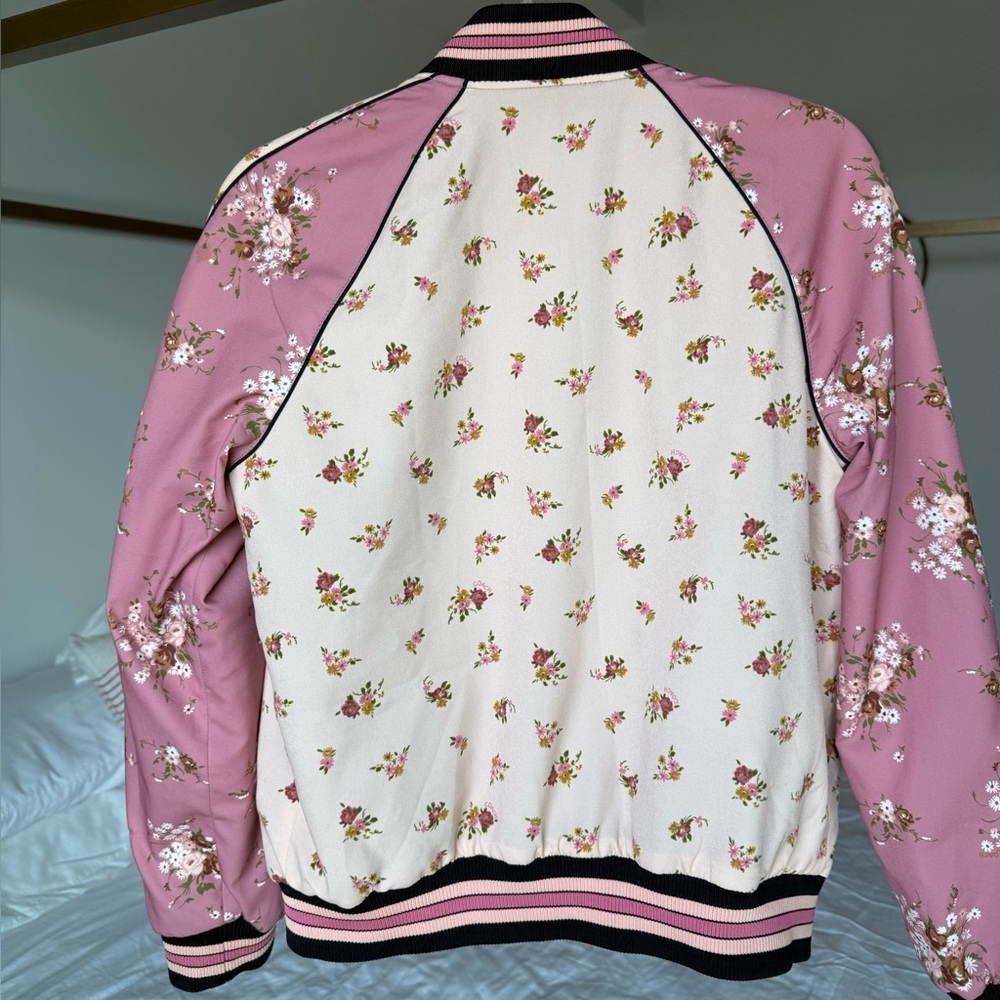 COACH Floral Baseball Bomber Jacket Womens M Romantic Rose Pink Coquette Girl - Picture 2 of 12